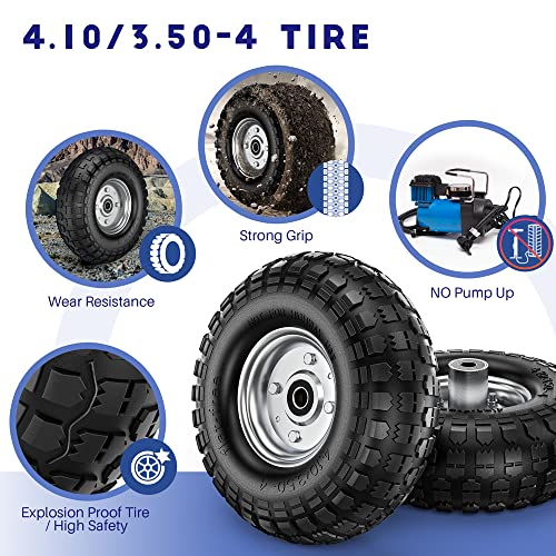 Winisok 4.10/3.50-4 Tire Wheels Flat Free, 10" Heavy Duty Solid Replacement Tires with 5/8’’ Bearings for Wagon, Wheelbarrow, Hand Truck, Generators (2 Pack)