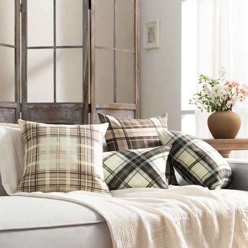 Phantoscope Buffalo Plaid Throw Pillow Covers Farmhouse Check Pillows Fall Decorative Pillow Cover Indoor Outdoor Throw Pillows Twill Square Pillow Cases for Home Decor Beige,12 x 20Inches