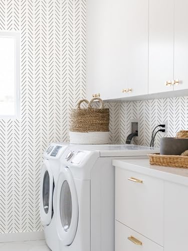 Orainege Black and White Peel and Stick Wallpaper Herringbone Contact Paper for Bathroom 17.7in x 118.1inModern Geometric Self Adhesive Wallpaper Removable Wall Paper Peel and Stick