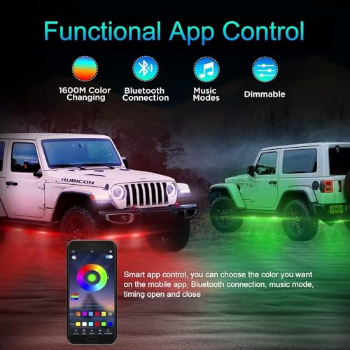 Tenmiro Car RGB LED Rock Lights Kit, 8 pods Waterproof IP68 High Bright Multilcolor with APP/Remote Control & Music Mode Rock Neon Light for Truck ATV UTV RZR SUV