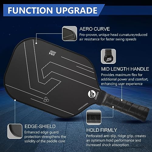 OXIKEN 16mm Pickleball Paddles, 2023 USAPA Approved, Frosted Carbon Fiber Surface (CFS), Polypropylene Lightweight Honeycomb Core with Cover Case Black, Ideal for Intermediate and Professional Players