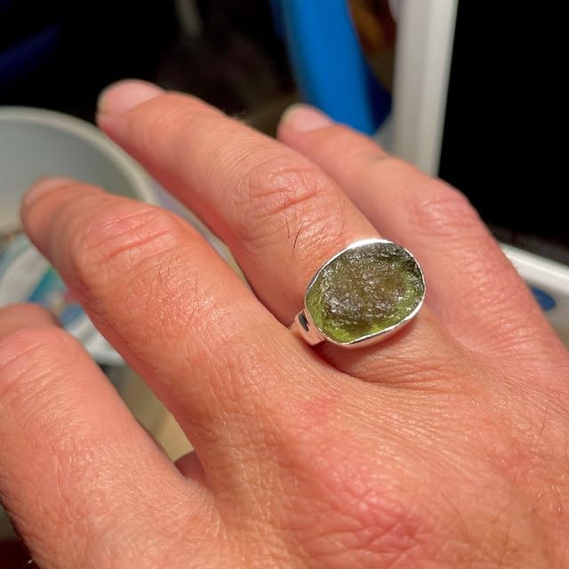 Moldavite Ring 925 Sterling Silver Handmade Natural Rough Gemstone Jewelry For Her (7)