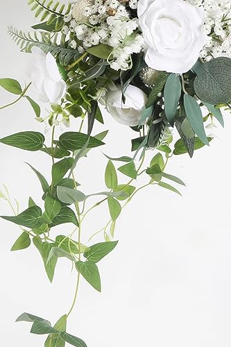 SDEERIT White Artificial Greenery Spray, 20PCS Artificial Filler Plants with 6 Kinds of Eucalyptus Greenery Centerpieces for Tables Fake Plants for DIY Wedding Bouquet Table Centerpieces (White)