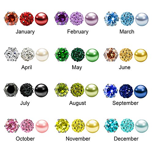 JewelrieShop Blue Studs Earrings for Women CZ Rhinestones Crystal Ball Fake Pearl Stainless Steel Party Stud September Birthstone Earring Set for Women (3 pairs,6mm Round,blue)