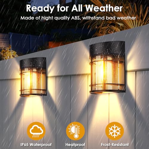 Mancra Solar Fence Lights Outdoor, 6 Pack Solar Deck Lights LED Filament Bulb Solar Wall Lights Waterproof Patio Decor for Porch Backyard Yard Garden, 3000K