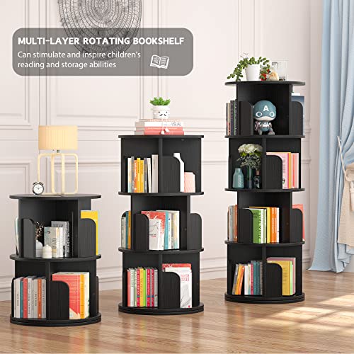 Aheaplus Rotating Bookshelf, 360 Display Corner Bookshelf for Small Space, 4 Tier Floor Standing Bookcase Storage Rack, Wood Narrow Organizer for Bedroom, Living Room, Study Room, Black