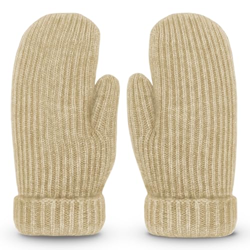 Whiteleopard Men's Winter Gloves Warm Lining Elastic Cuff - Knit Stretchy Cold Weather Warm Knit Thick Gloves Mittens.(Beige, Medium)