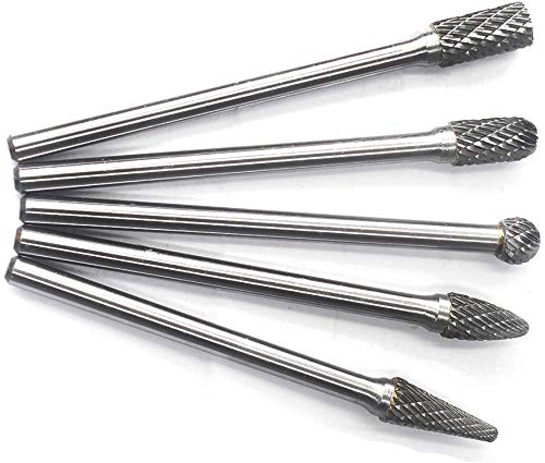 Carbide Burrs Set 5pcs JESTUOUS 1/4 Inch Shank Diameter Extended Long Double Cut Edge Solid Tungsten Carbide Burr Rotery File for Die Grinder Bits Drilling