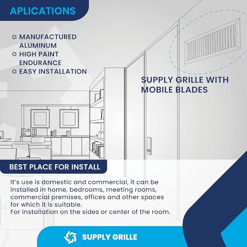 20" x 4" Duct Hole [21.6" x 5.6" Face] Aluminum Single Deflection Adjustable Air Supply Register with Multi-Shutter Damper - High Airflow - HVAC Wall Vent Cover