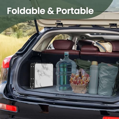 Titanker Folding Camping Table Small 2ft, Small Folding Table Portable with 50% Extra Space, Folding Picnic Table, Portable Beach Table, Camping Essentials, Aluminum Light & Solid, Silver