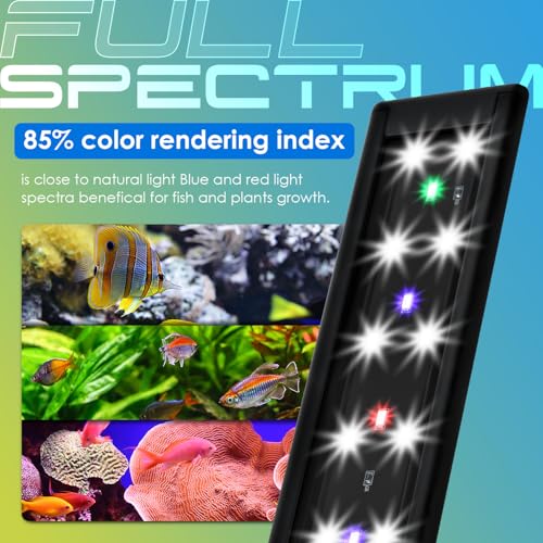 Gamalta Aquarium Light,Full Spectrum Aquarium Light with Expandable Bracket,White Blue Red Green LEDs, Adjustable Timer and Brightness for 18~24IN Fish Tank