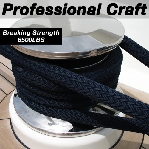 100 FT Double Braided Nylon Boat Anchor Rope 3/8inch with 316 Stainless Steel Thimble and Heavy Duty Snap Hook Marine Grade Anchor line Black