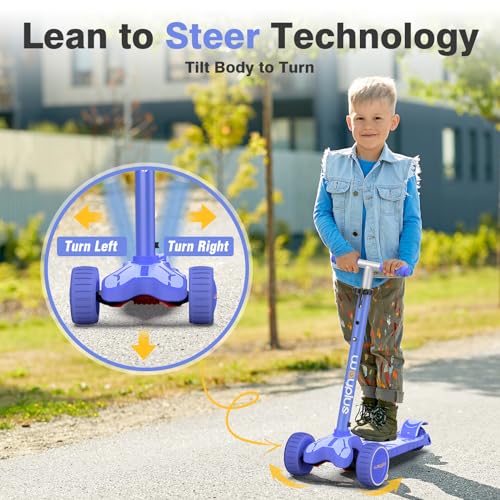 WAYPLUS 3 Wheel Scooter for Kids Ages 3+, 25mm Extra Thick Deck & Light Up Wheels for Kids Ages 3-5, 5-7. 4 Levels Adjustable Heights, Three Wheel Scooter for Kids Ages 8-12, Max Load 180LBS