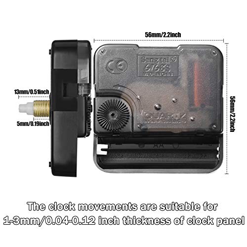6 Pieces High Torque Long Shaft Clock Movement Mechanism with Pasters, Hooks and 6 Different Pairs of Hands Clock Repair Parts Replacement (13 mm/ 0.51 Inches)