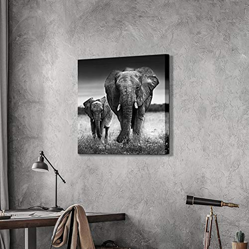 ARTISTIC PATH Wall Art Painting Wildlife Picture: Love of the Elephant Mama and Baby Print on Canvas for Bedroom (24" W x 24" H,Multi-Sized)