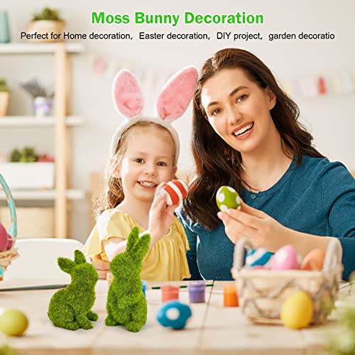MicoSim Easter Bunny Decorations,Resin Moss Bunny Figurine,Garden Artificial Moss Rabbit Easter Décor Easter Party Favors Gifts(Medium Sit)