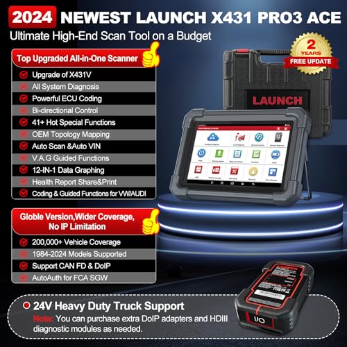 2024 LAUNCH X431 PRO3 ACE Elite Bidirectional Scan Tool with DBSCar VII Connector,HD Truck Scan,OEM Topology Map,Online Coding & 50+ Reset for All Cars,CAN FD & DoIP,FCA AutoAuth,2-Year Free Update