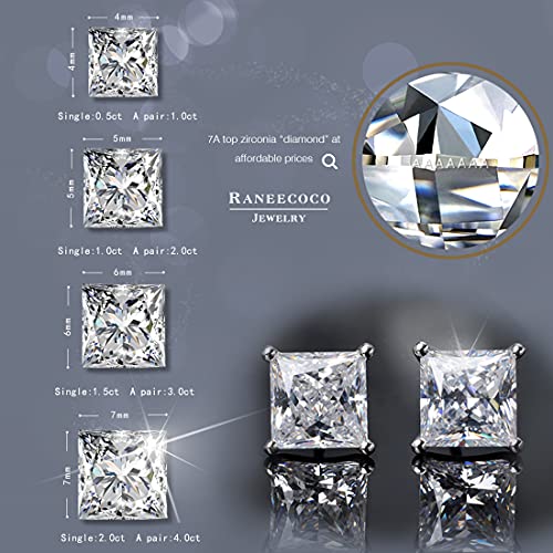 "STUNNING FLAME" 18K Gold Plated Sterling Silver Princess Cut Cubic Zirconia Stud Earrings for men women(w-4)