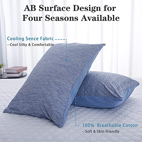 CHOSHOME Cooling Pillow Cases Standard, Double-Side Design [Cooling & Cotton] Q-Max 0.45 Cooling Pillow Covers for Night Sweats Hot Sleepers, Hidden Zipper, 2 Pack (20" X 26", Blue)