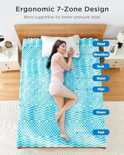 PERLECARE 2-Inch 7-Zone Twin Memory Foam Mattress Topper, Cooling Gel Mattress Topper with Airflow Channels, CertiPUR-US Certified Cooling Mattress Topper for Body Pressure Relief