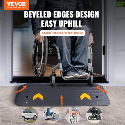 VEVOR 1" Rise Rubber Threshold Ramp for Doorway,Door Ramp with Non-Slip Textured Surface,33069lbs Load Capacity, Rubber Curb Ramp for Wheelchair and Scooter