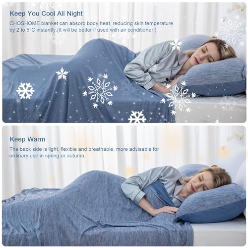 CHOSHOME Cooling Blanket for Hot Sleepers Lightweight Summer Cold Thin Blankets for Sleeping, Hot Flashes Night Sweats, Soft Blanket for Bed, Throw Size, Blue