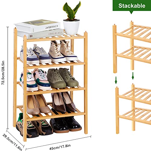 OYREL Narrow Shoe Rack for Closet,Sturdy Small Shoe Rack Organizer,4 Tier Stackable Shoe Storage for Small Space,Beautiful Natural Bamboo Shoe Rack Entryway