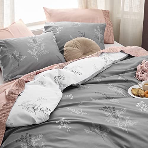 Bedsure Duvet Cover Queen Size - Cute Reversible Floral Duvet Cover Set with Zipper Closure, Misty Lilac Bedding Set, 3 Pieces, 1 Duvet Cover 90"x90" with 8 Corner Ties and 2 Pillow Shams 20"x26"