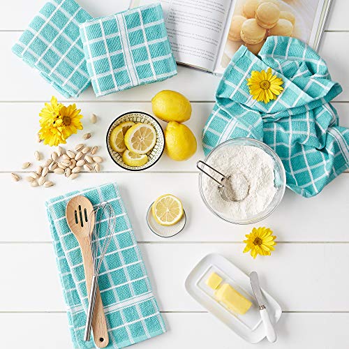 DII Basic Terry Collection Windowpane Dishtowel Set, 16x26, Pebble Solid, 4 Piece