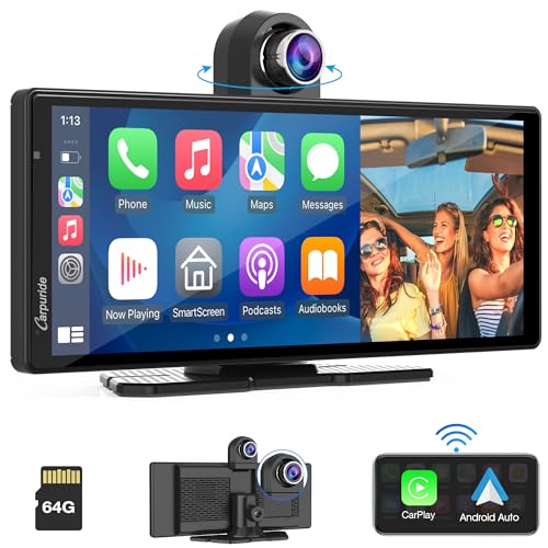 [2024 Newest] Carpuride 4K W903 Portable Wireless Carplay & Android Auto with Dash Cam - 9.3" HD IPS Screen, 4K Front Camera, Loop Recording, Bluetooth, Mirror Link, GPS, Siri, Dashboard Mounted
