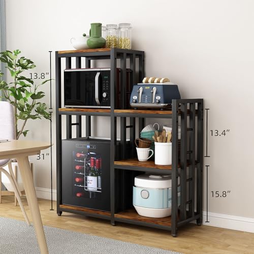 6-Tier Kitchen Bakers Rack Storage Shelf with Wheels, Utility Plant Stand/ Mini Fridge & Microwave Oven Stand Table, Coffee Bar, Adjustable Kitchen Shelves Freestadning for Home Office Patio