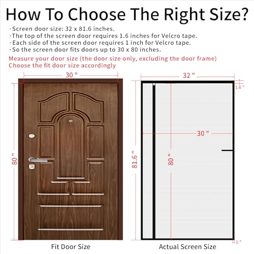 CHIYUNS Magnetic Screen Door Mesh 50 x 81.6 Inch, Fit Door Size 48 x 80 Inch, Reversible Left Right Side Opening, Grey Fiberglass Door Screen Magnetic Closure, Self Sealing, Keep Bugs Out