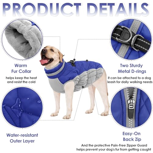 AOFITEE Dog Coat, Warm Dog Winter Coat for Small Dogs, Reflective Turtleneck Dogs Jacket with Harness Built in, Waterproof Windproof Pet Fleece Vest Snow Jacket for Cold Weather, Blue S
