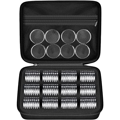 PAIYULE 96 Pieces 46mm Coin Capsules, with Foam Gasket and Plastic Storage Organizer Box, 6 Sizes (20/25/27/30/38/46mm) Coins Collector Case Holder for Coin Collection Supplies(Black)