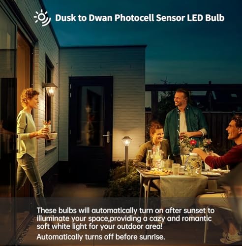 GEPLAD 4 Pack Dusk to Dawn Light Bulbs Outdoor, 2700K Warm White 1100LM,Sensor A19 LED Light Bulb, Auto on/Off Photocell Automatic for Indoor & Outdoor Lighting (Non-Dimmable)