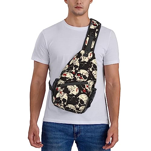 VOOHDDY Blood Skull Horror Sling Bag For Men Women Travel Hiking Backpack Crossbody Shoulder Chest Bags Casual Daypack Sport