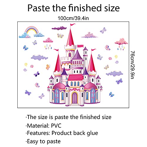 Rainbow Cloud Fairy Tale Princess Castle Wall Stickers for Kids Room Home Decor Girls Princess Bedroom Art Decorative Stickers (CB0002)