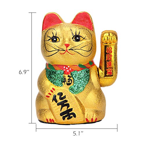 VanEnjoy 7" Beckoning Ceramic Maneki Neko Lucky Fengshui Cat