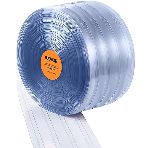 VEVOR Strip Curtain, 50' Length x 8" Width x 0.08" Thickness, Clear Ribbed PVC Curtain Strip Door Bulk Roll, Plastic Door Strips for Doorways of Supermarket, Garage, Warehouse, Barn, Pet Animal House