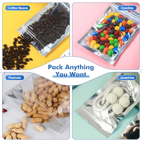 150-Pack 14" x 10" Large Reclosable Mylar Bags for Food Storage Stand Up 1 Gallon Bags Resealable Smell Proof Aluminum Silver Foil Pouches with Clear Window Kitchen Storage Edible Packaging
