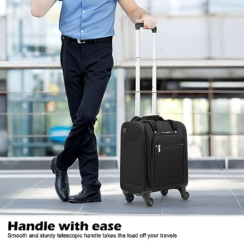 Coolife Underseat Carry On Luggage Suitcase Softside Lightweight Rolling Travel Bag Spinner Suitcase Compact Upright 4 Dual Wheel Bag