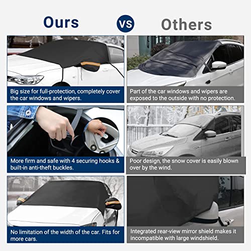 AstroAI Car Windshield Snow and Ice Cover - 2 Side Mirror Protectors, Windproof UV Sunshade for Cars, SUVs, Vans