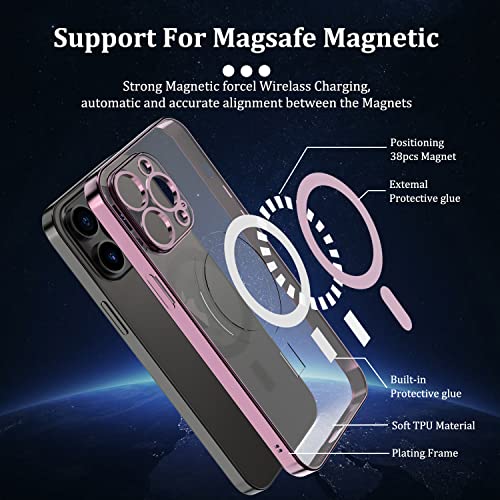 IKWZ Magnetic Clear Case for iPhone 14 Pro Case Compatible with Magsafe Camera Protector Gold Electroplate Edge Shockproof Soft Case for iPhone 14 Pro Case (6.1 inch) (Black)