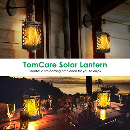 TomCare Solar Lights Outdoor Upgraded Solar Lantern Flickering Flame Outdoor Waterproof Hanging Lanterns Decorative Solar Powered Outdoor Lighting LED Christmas Lights for Patio Deck Yard, 2 Pack