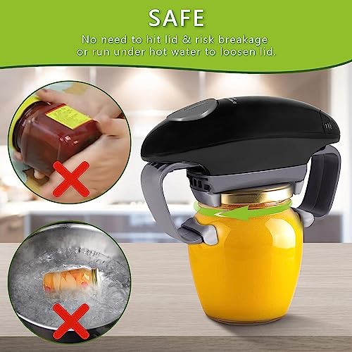 Higher Torque Electric Jar Opener for Seniors with Arthritis Fit Almost Jar Size, Strong Tough Automatic Jar Opener for Weak Hands, Hands Free Battery Operated Bottle Opener for Arthritic Hands, Black