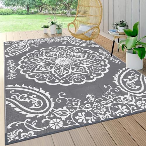 Pauwer Waterproof Outdoor Rug 6'x9', Reversible Outdoor Plastic Straw Rug, Outdoor Patio Rug for Camping, Outside RV Mat, Indoor Outdoor Rugs Carpet for RV, Picnic, Backyard, Deck, Balcony, Porch