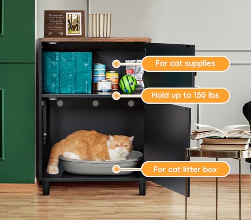 Petsfit Litter Box Enclosure, Odor-Free Design, Storage Cabinet, Easy-Clean, and Stylish Hidden Litter Box Furniture (A-Black)