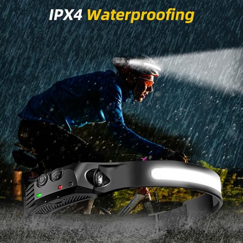 Rechargeable LED Headlamp,COB230° Wide Beam, 5 Modes of Lightweight Headlamps with Motion Sensors, Type-C USB Charging,Suitable for Night Running, Fishing, Cycling, Camping.