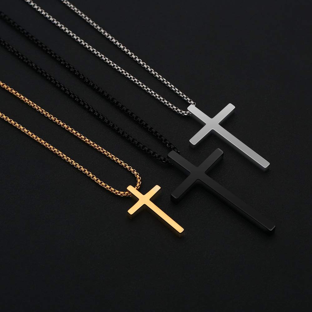 M MOOHAM Cross Pendant Necklaces for Men Boys, Cross Chain 18 Inch Black Jewelry Cross Neckalce, Gifts for Teen Teenage Boys Gifts Ideas, Baptism Gifts for Boys