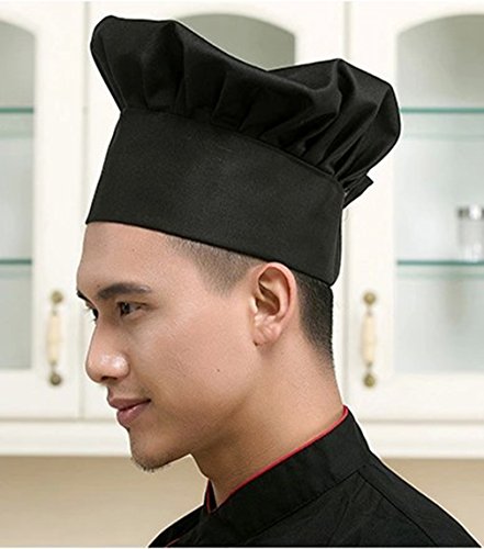 Hyzrz Chef Hat Set of 2 Pack Adult Adjustable Elastic Baker Kitchen Cooking Chef Cap (Black)